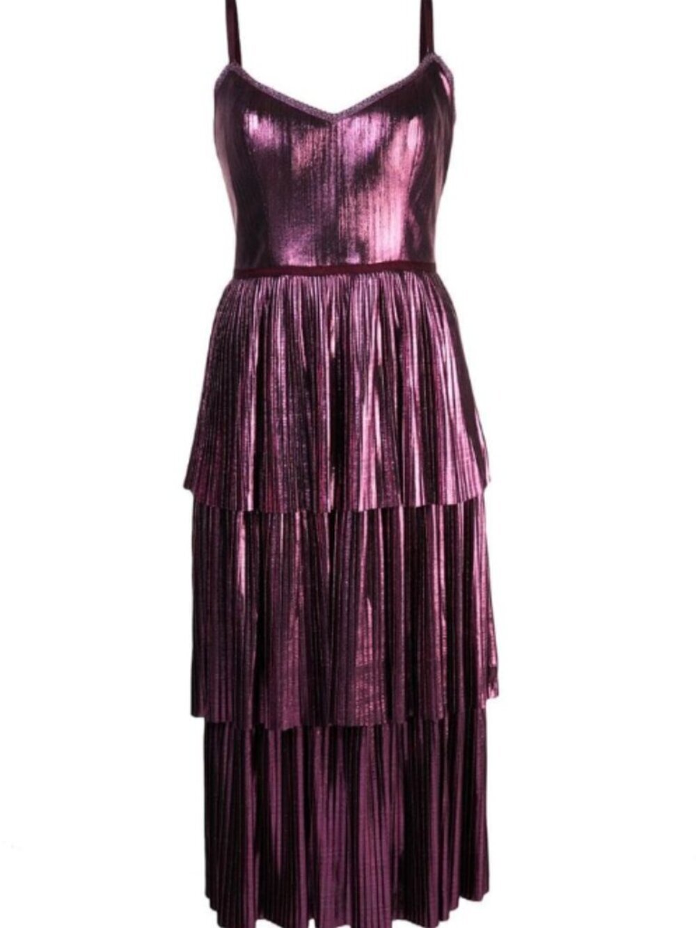 Marchesa Lame Dress Metallic Lilac Pleated Sleeveless Size 10